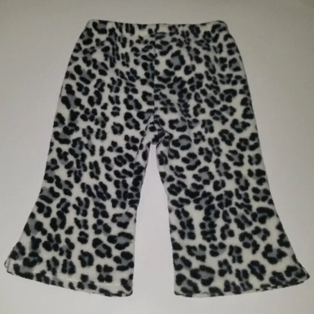 Old Navy Gray Black Leopard Print Fleece Pants Baby Girl 6-12 Months White